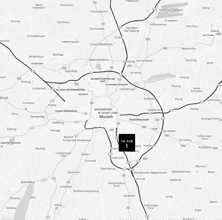 Map of Munich with the THE VIEW location in southern Ottobrunn